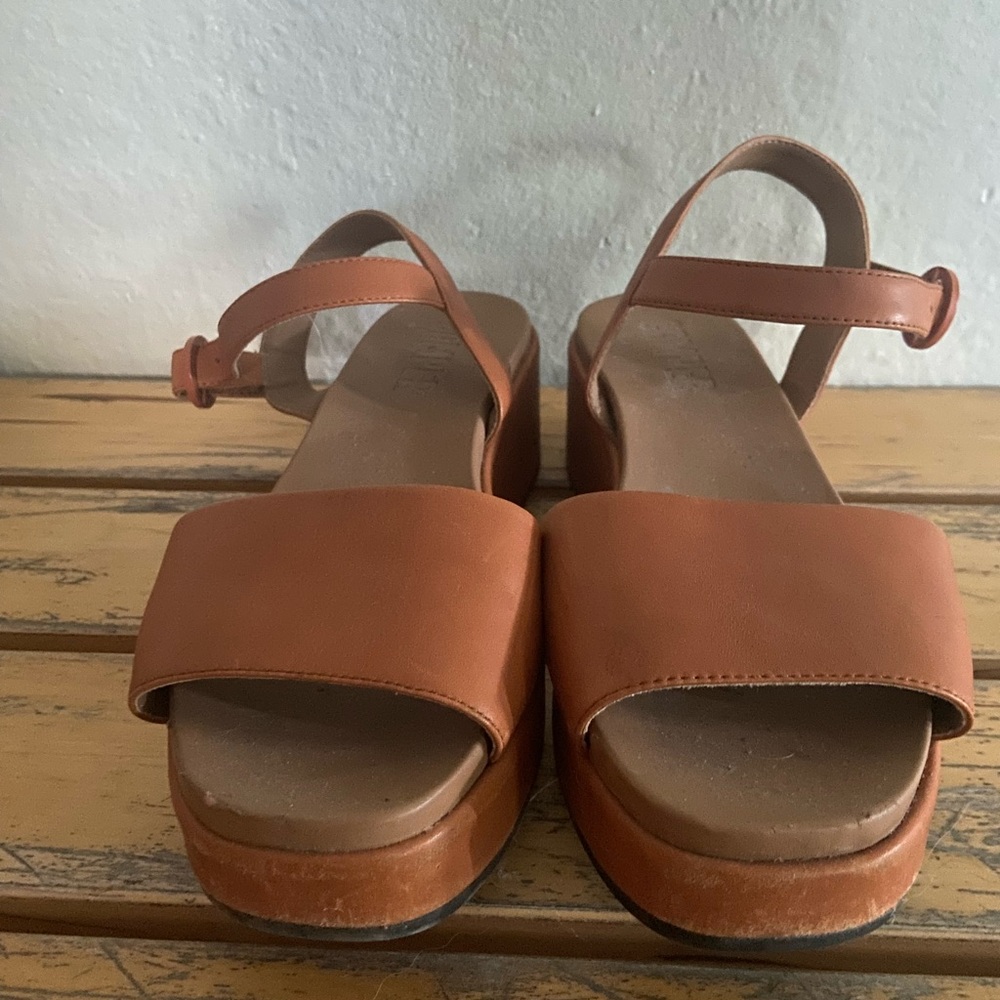 Camper Brown Leather Platform Ankle Strap Sandals Chunky Heel Summer Shoes
